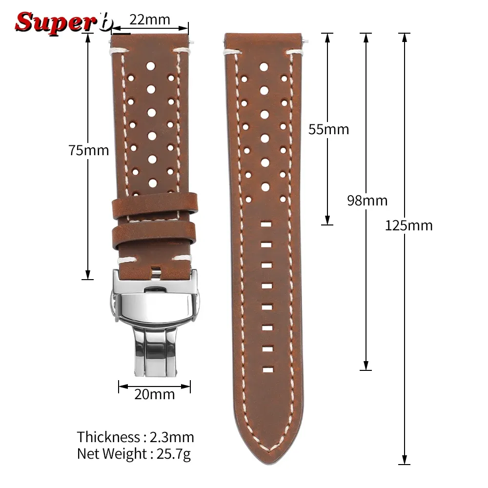 Bracelet montre cuir vintage 18 à 24 mm pour Seiko et Rolex