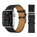 Bracelet montre luxe cuir Apple Watch 38 à 49 mm – Couleur du bracelet Black Silver 2