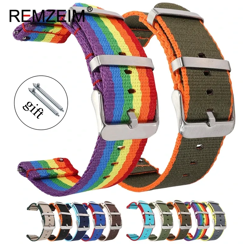 Bracelet montre nylon coloré 20 à 22 mm