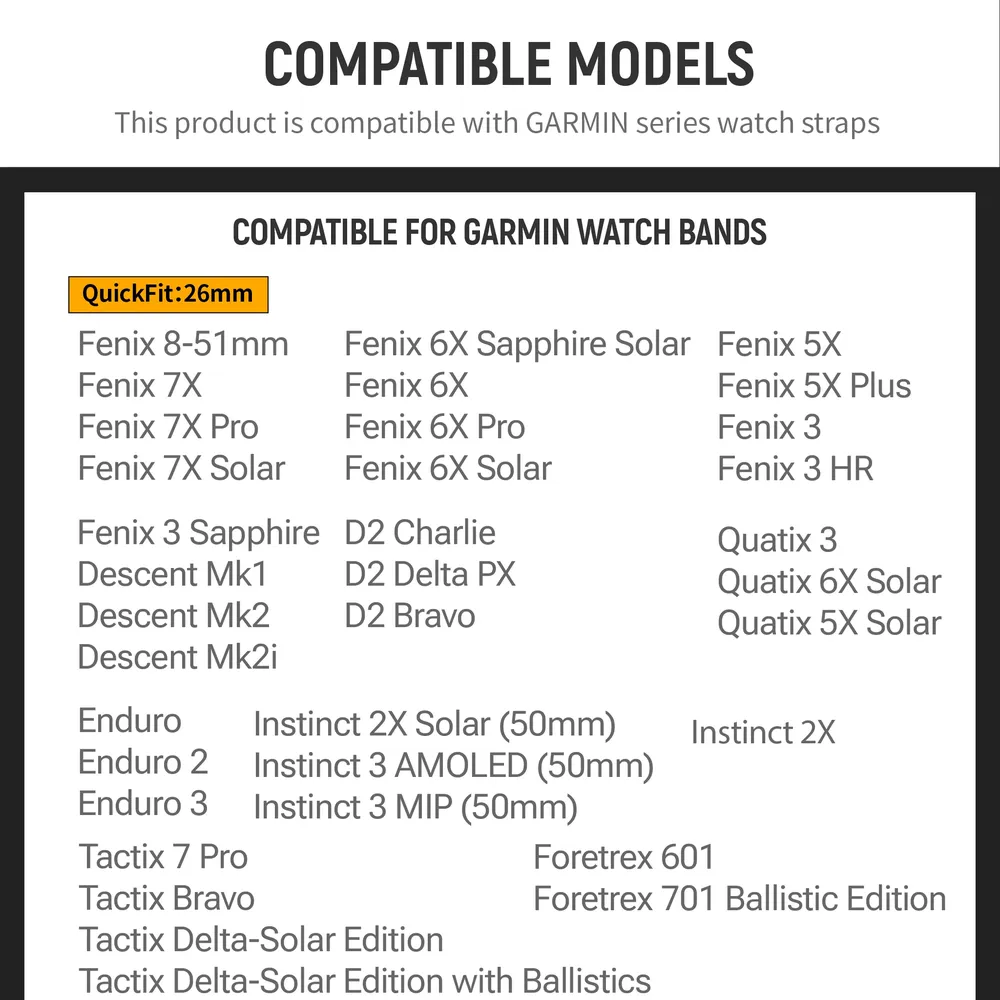 Bracelet montre nylon extensible 20 à 26 mm Garmin