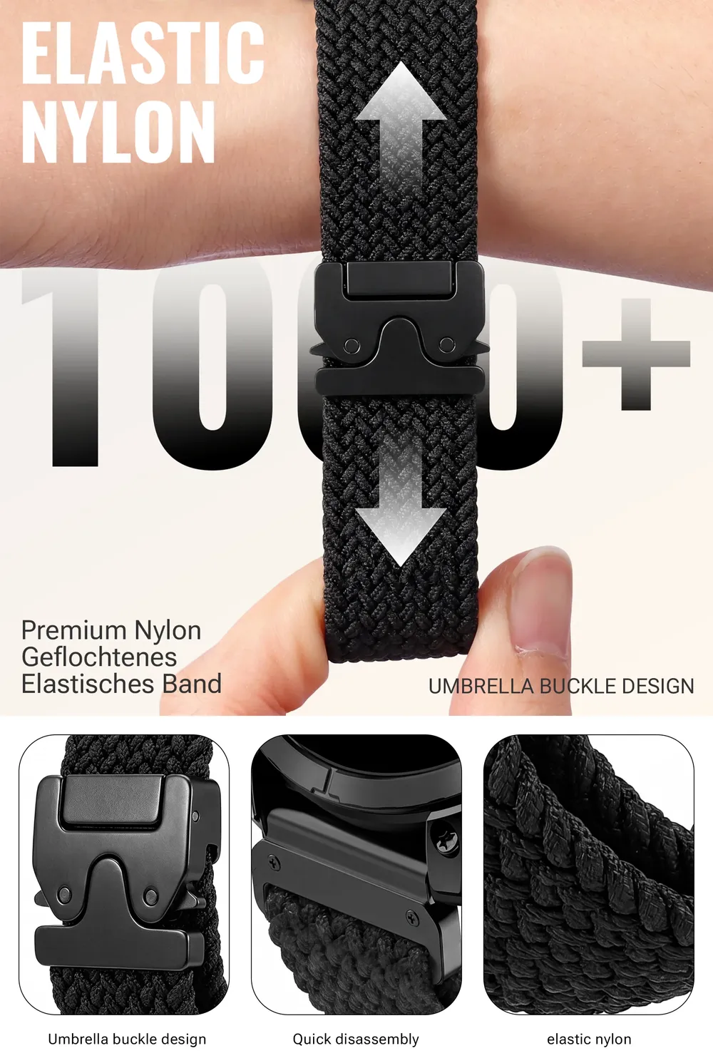 Bracelet montre nylon extensible 20 à 26 mm Garmin