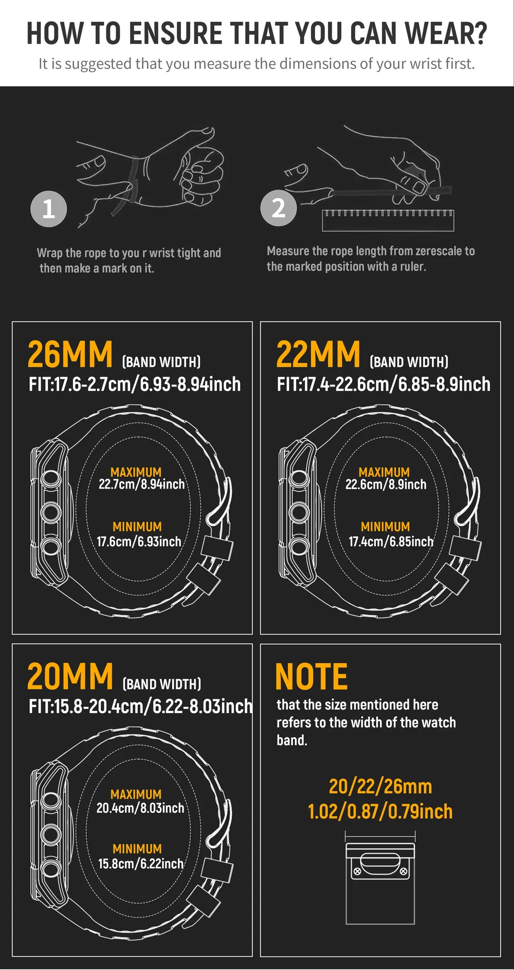 Bracelet montre nylon extensible 20 à 26 mm Garmin