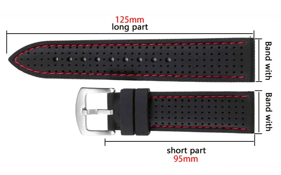 Bracelet montre silicone 20 à 26 mm