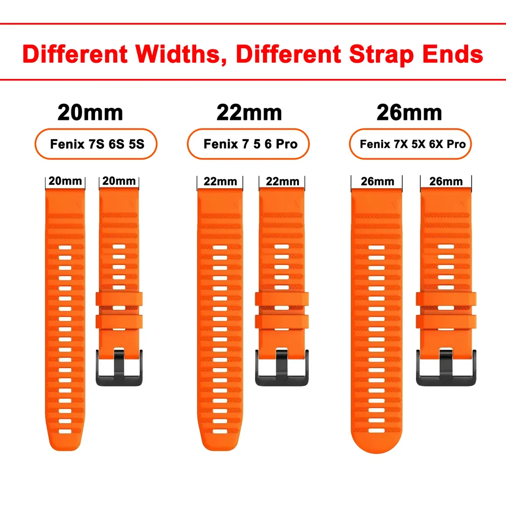 Bracelet montre silicone 20 à 26 mm Garmin Fenix