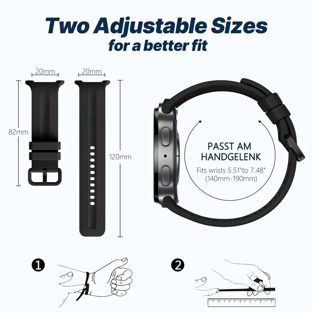 Bracelet montre silicone 40 à 46 mm pour Samsung Galaxy Watch