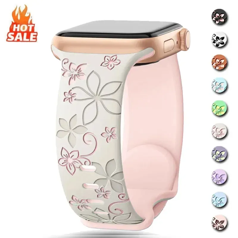 Bracelet montre silicone gravé 38 à 49 mm pour Apple Watch