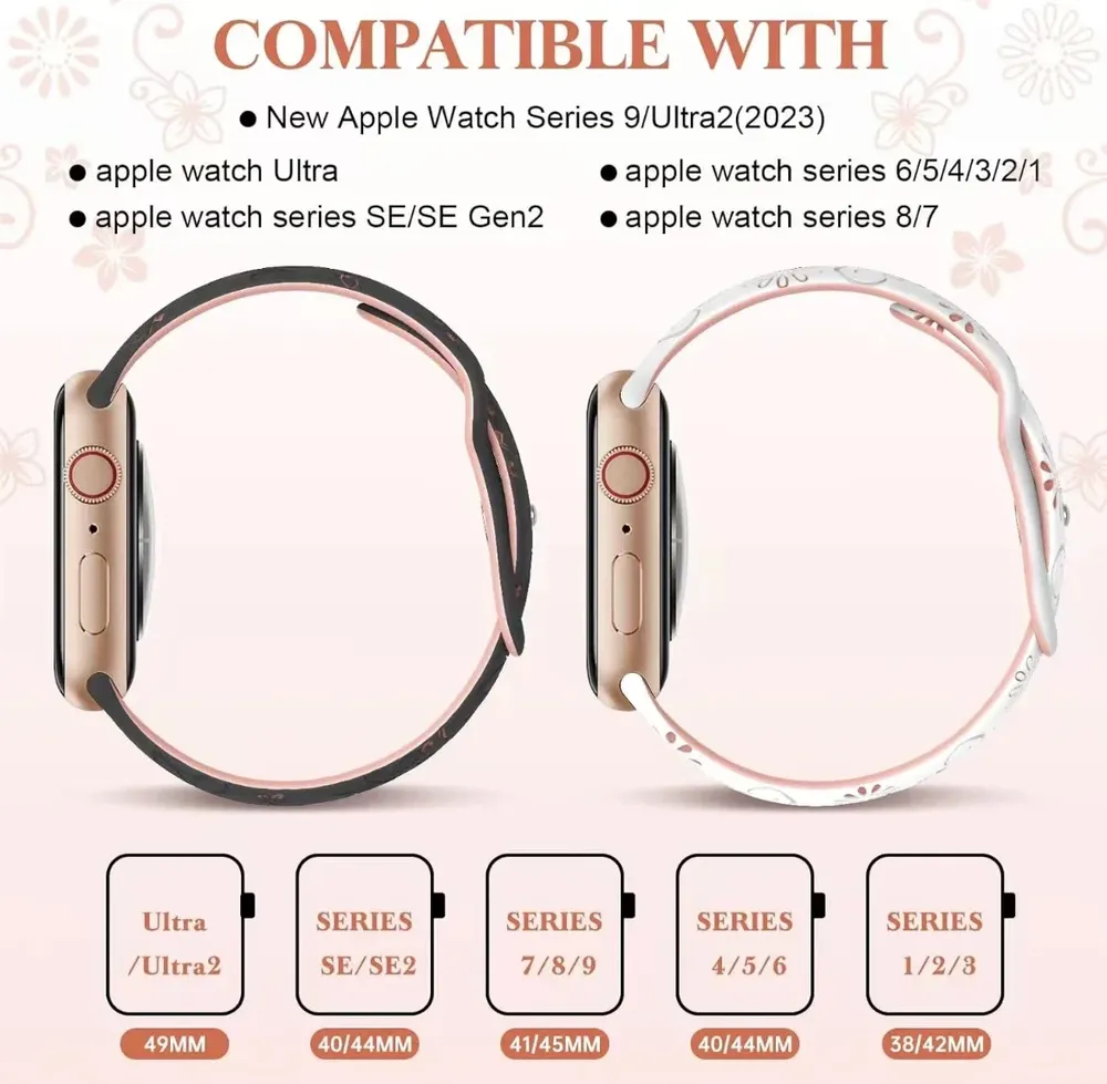 Bracelet montre silicone gravé 38 à 49 mm pour Apple Watch