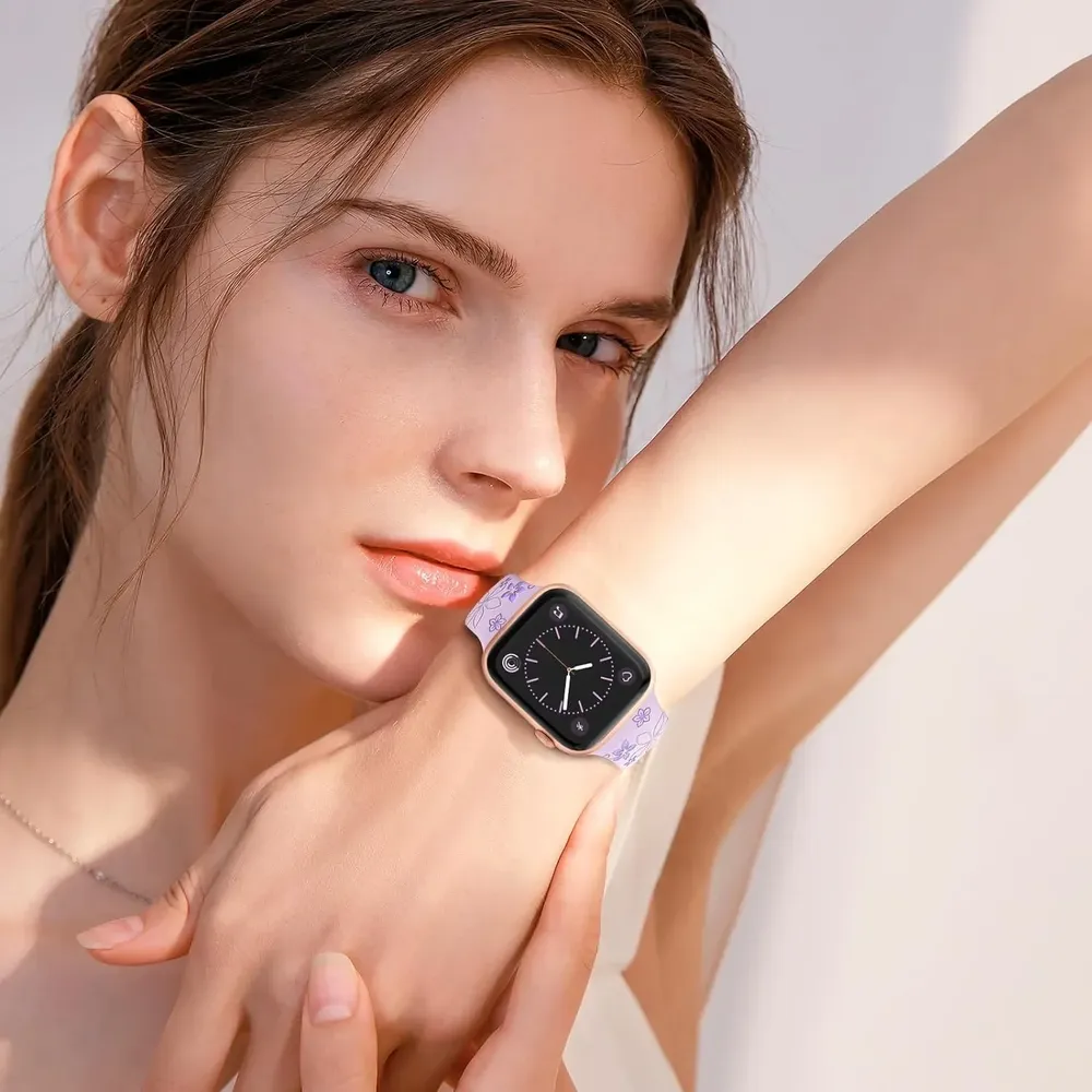 Bracelet montre silicone gravé 38 à 49 mm pour Apple Watch