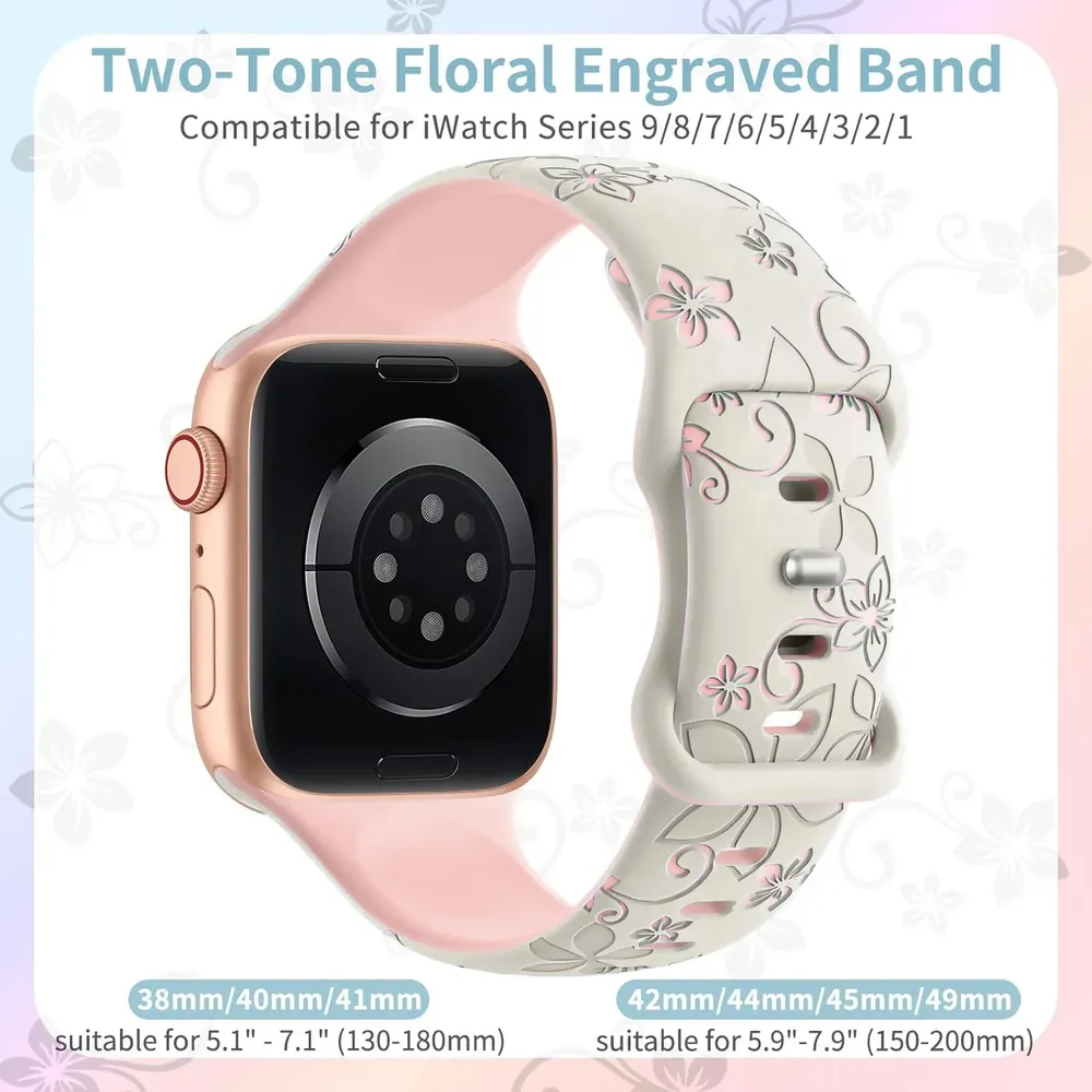 Bracelet montre silicone gravé 38 à 49 mm pour Apple Watch