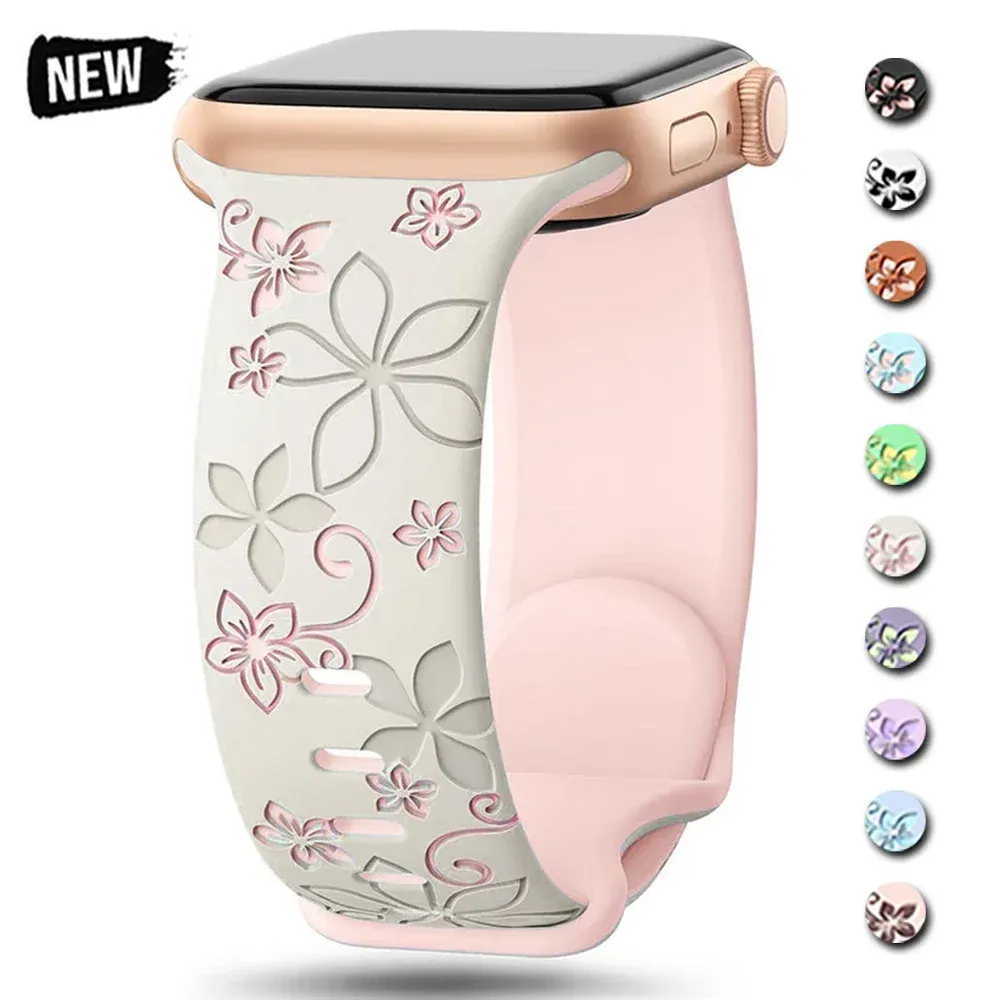 Bracelet montre silicone gravé 38 à 49 mm pour Apple Watch