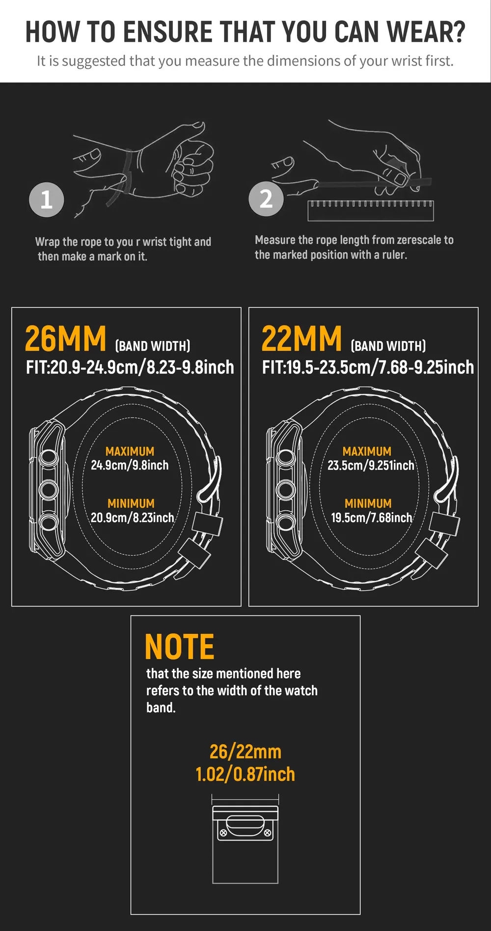 Bracelet montre silicone lumineux 22 à 26 mm Garmin