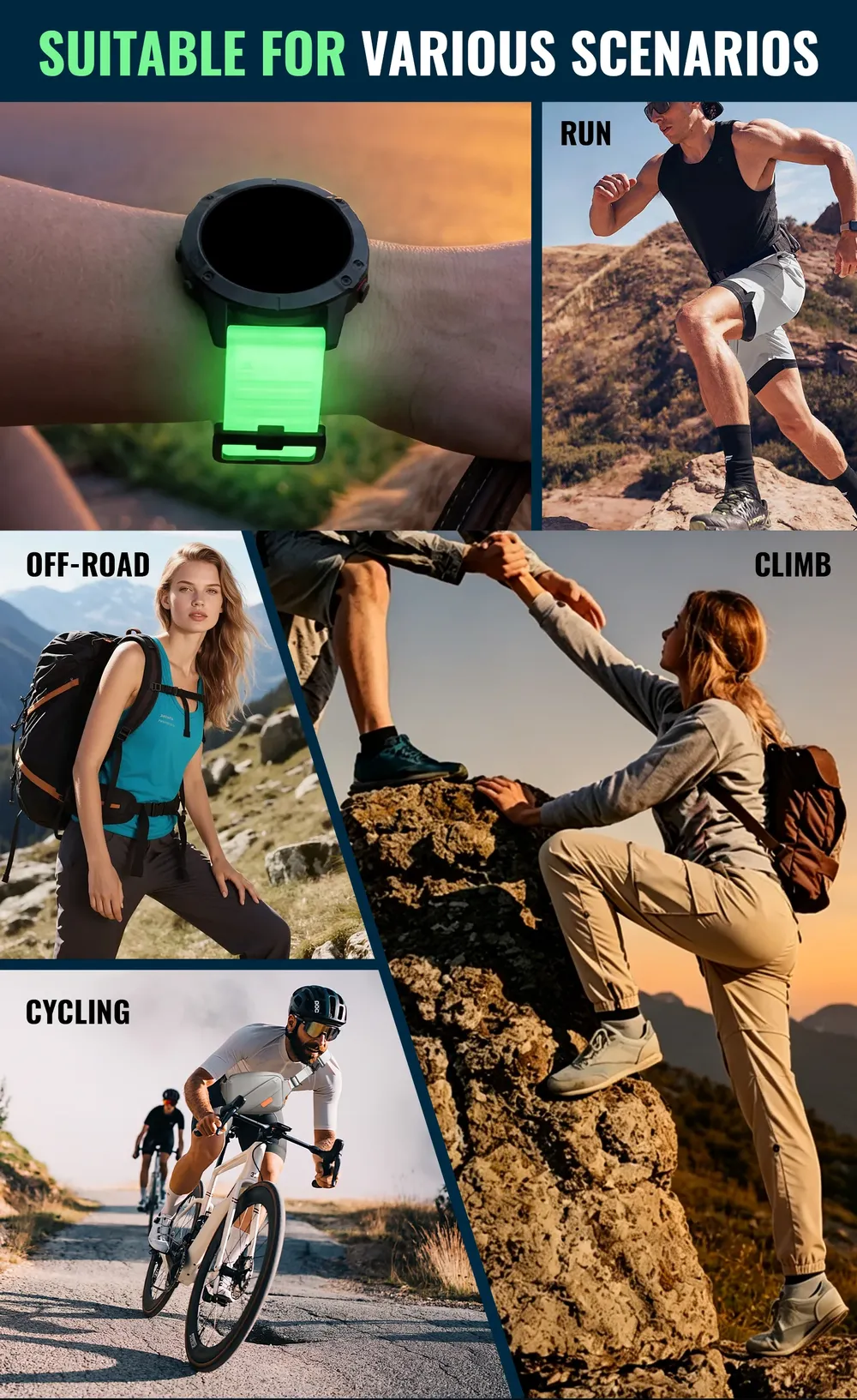Bracelet montre silicone lumineux 22 à 26 mm Garmin