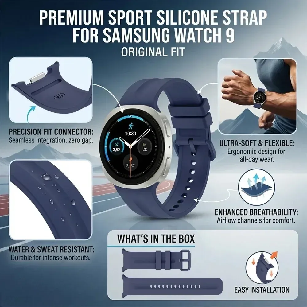 Bracelet montre silicone souple 40 à 46 mm pour Samsung Galaxy