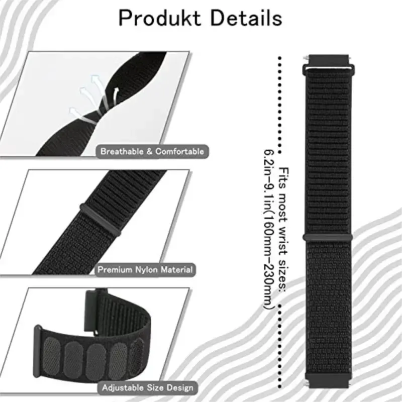 Bracelet nylon boucle sport 20 à 22 mm Samsung et Huawei