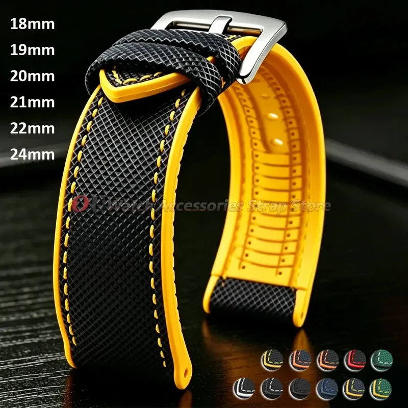 Bracelet nylon caoutchouc 18 à 24 mm étanche