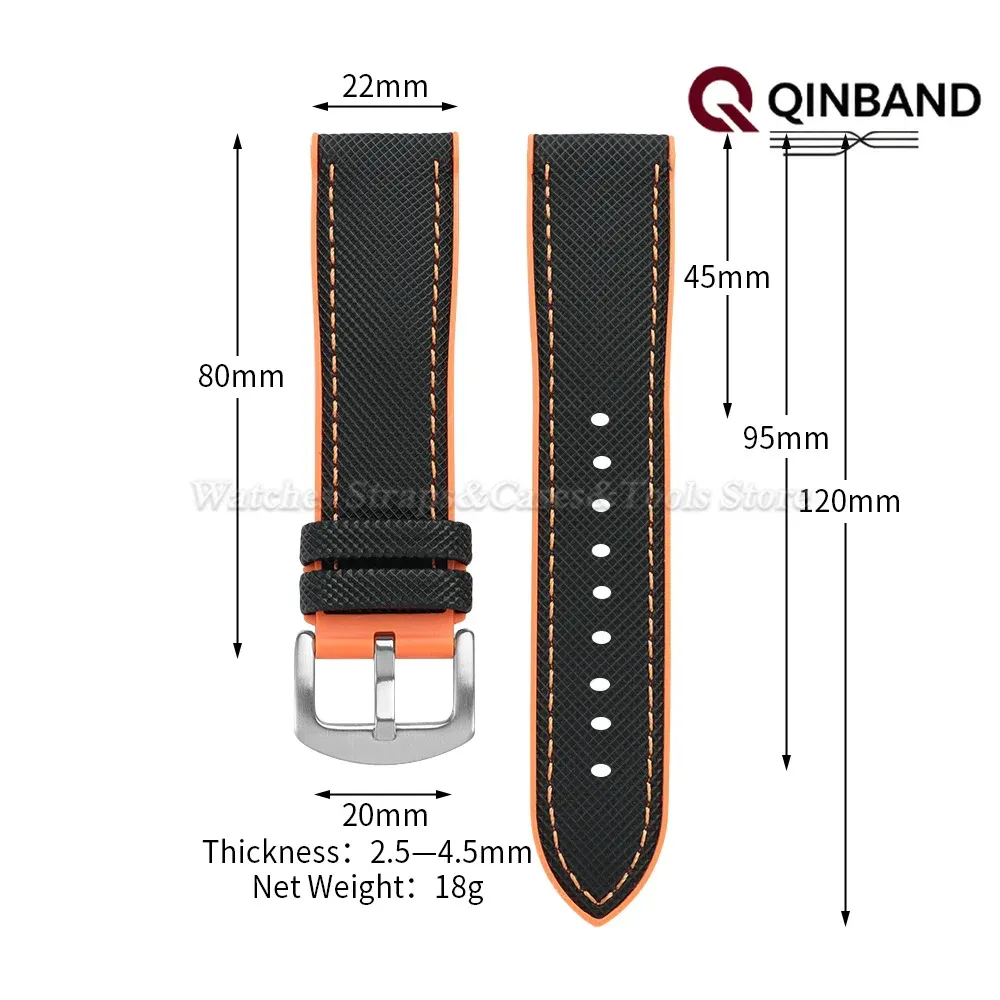 Bracelet nylon caoutchouc 18 à 24 mm étanche
