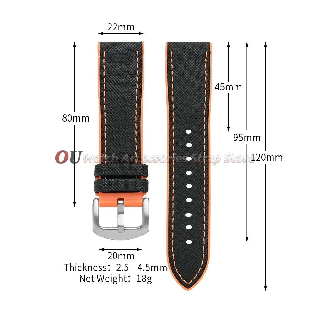 Bracelet nylon caoutchouc 18 à 24 mm étanche