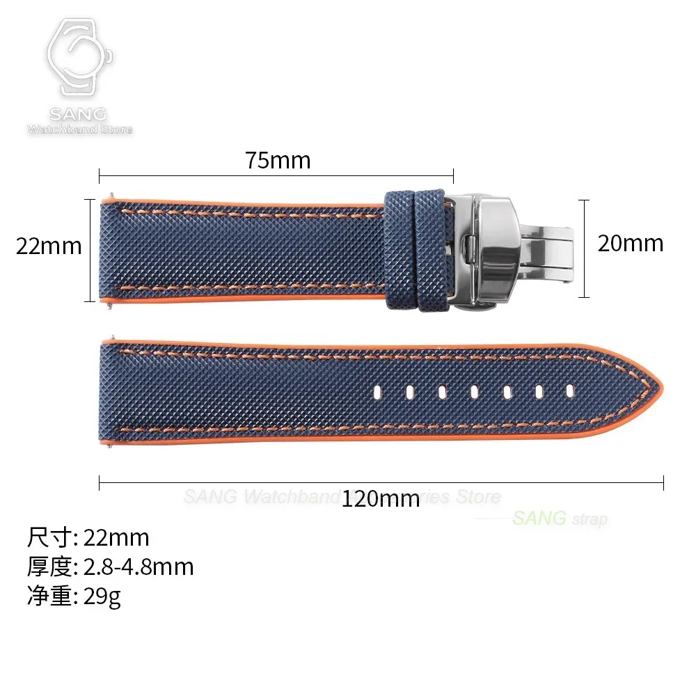 Bracelet nylon caoutchouc pour montre 20 à 24 mm