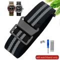 Bracelet nylon élastique 18 à 22 mm style militaire – Couleur du bracelet Black gray-Black