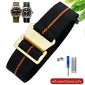 Bracelet nylon élastique 18 à 22 mm style militaire – Couleur du bracelet Black orange-Golden