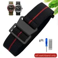 Bracelet nylon élastique 18 à 22 mm style militaire – Couleur du bracelet Black red-Black
