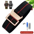 Bracelet nylon élastique 18 à 22 mm style militaire – Couleur du bracelet Black red-Rose