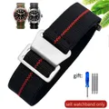 Bracelet nylon élastique 18 à 22 mm style militaire – Couleur du bracelet Black Red-Steel