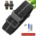 Bracelet nylon élastique 18 à 22 mm style militaire – Couleur du bracelet Black white-Black