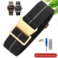 Bracelet nylon élastique 18 à 22 mm style militaire – Couleur du bracelet Black white-Golden