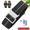 Bracelet nylon élastique 18 à 22 mm style militaire – Couleur du bracelet Black White-Steel