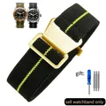 Bracelet nylon élastique 18 à 22 mm style militaire – Couleur du bracelet Black yellow-Golden