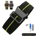 Bracelet nylon élastique 18 à 22 mm style militaire – Couleur du bracelet Black yellow-Black