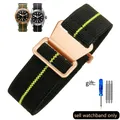 Bracelet nylon élastique 18 à 22 mm style militaire – Couleur du bracelet Black Yellow-Rose