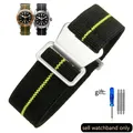 Bracelet nylon élastique 18 à 22 mm style militaire – Couleur du bracelet Black yellow-Steel