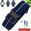 Bracelet nylon élastique 18 à 22 mm style militaire – Couleur du bracelet Blue White-Black