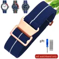 Bracelet nylon élastique 18 à 22 mm style militaire – Couleur du bracelet Blue White-Rose