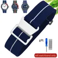 Bracelet nylon élastique 18 à 22 mm style militaire – Couleur du bracelet Blue White-Steel