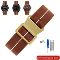 Bracelet nylon élastique 18 à 22 mm style militaire – Couleur du bracelet Brown white-Golden