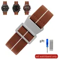 Bracelet nylon élastique 18 à 22 mm style militaire – Couleur du bracelet Brown White-Steel