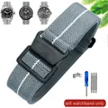 Bracelet nylon élastique 18 à 22 mm style militaire – Couleur du bracelet (D)Gray White-Black