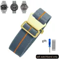 Bracelet nylon élastique 18 à 22 mm style militaire – Couleur du bracelet (D)ray orange-Golden