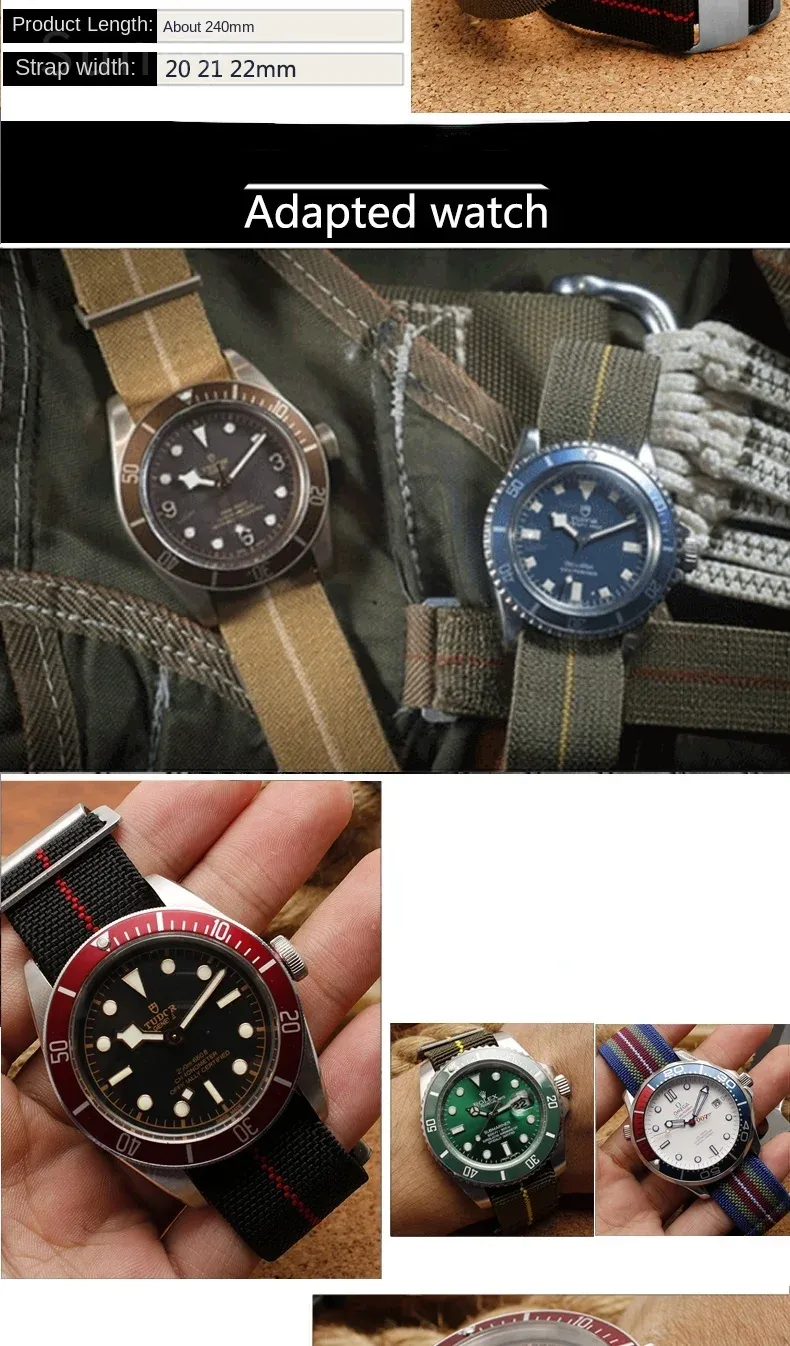 Bracelet nylon élastique 18 à 22 mm style militaire