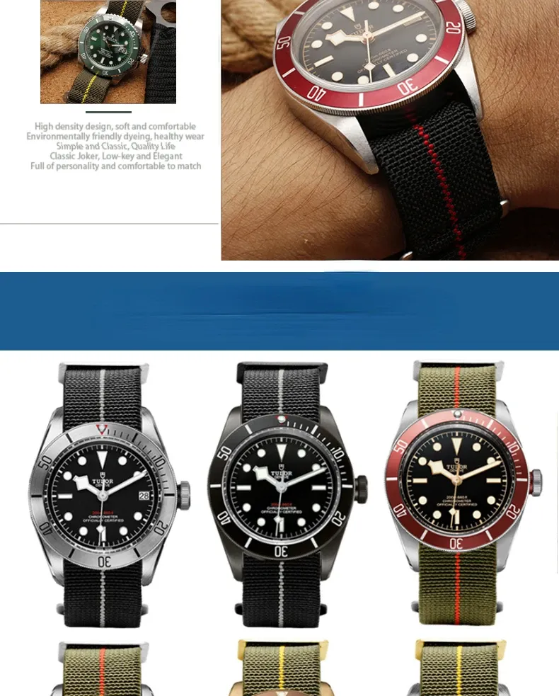 Bracelet nylon élastique 18 à 22 mm style militaire