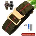 Bracelet nylon élastique 18 à 22 mm style militaire – Couleur du bracelet Green red-Golden