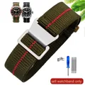 Bracelet nylon élastique 18 à 22 mm style militaire – Couleur du bracelet Green red-Steel