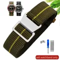 Bracelet nylon élastique 18 à 22 mm style militaire – Couleur du bracelet Green yellow-Steel
