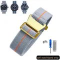Bracelet nylon élastique 18 à 22 mm style militaire – Couleur du bracelet (L)Grayorange-Golden