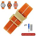 Bracelet nylon élastique 18 à 22 mm style militaire – Couleur du bracelet Orange white-Golden