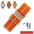 Bracelet nylon élastique 18 à 22 mm style militaire – Couleur du bracelet Orange white-Rose