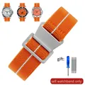 Bracelet nylon élastique 18 à 22 mm style militaire – Couleur du bracelet Orange white-Steel
